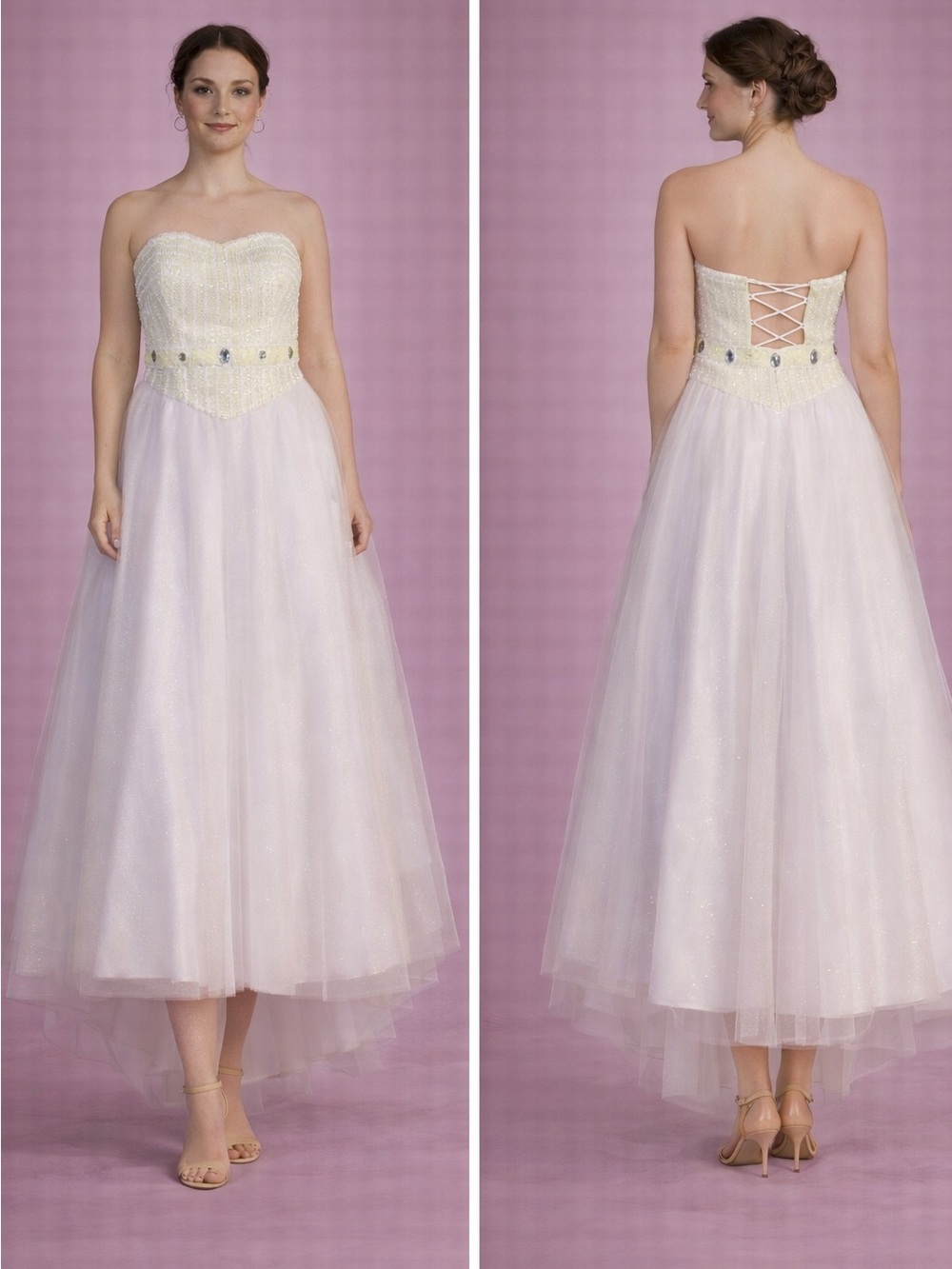 Strapless Ivory Beaded bodice with Tulle ball gown Dress